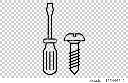技術の授業:工具(ドライバー)とネジの線画アイコンイラスト 技術の授業:工具(ドライバー)とネジの線画アイコンイラスト 135446241