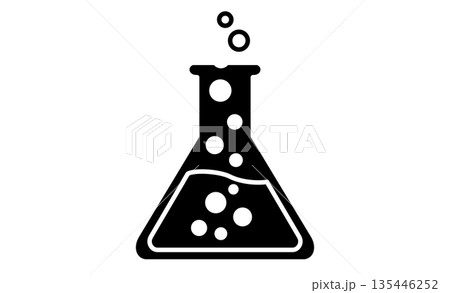 教科アイコン：理科（三角フラスコと気泡）のシンプルなモノクロイラストアイコン 135446252