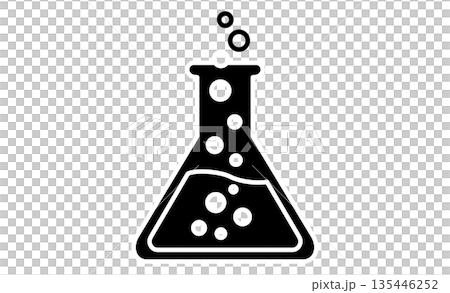 教科アイコン：理科（三角フラスコと気泡）のシンプルなモノクロイラストアイコン 135446252
