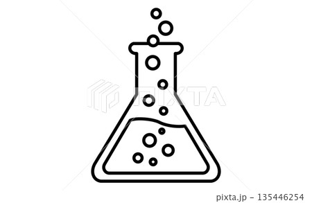教科アイコン：理科（三角フラスコと気泡）のシンプルなモノクロイラストアイコン 135446254