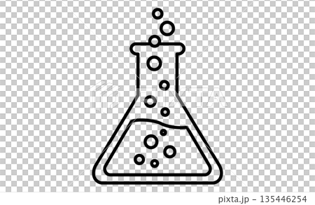 教科アイコン：理科（三角フラスコと気泡）のシンプルなモノクロイラストアイコン 135446254