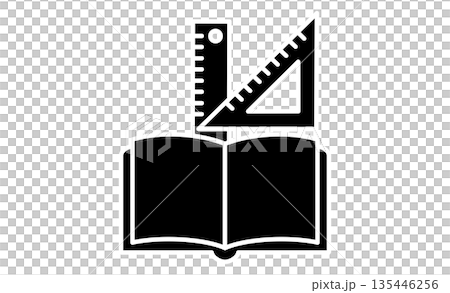 Subject Icon: Simple monochrome illustration icon of arithmetic (notebook, ruler, set square) Subject Icon: Simple monochrome illustration icon of arithmetic (notebook, ruler, set square) 135446256