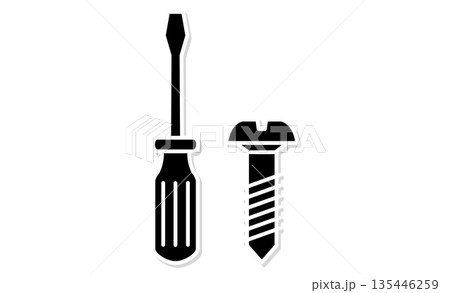 技術の授業:工具(ドライバー)とネジの線画アイコンイラスト 技術の授業:工具(ドライバー)とネジの線画アイコンイラスト 135446259