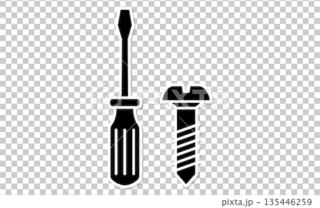 技術の授業:工具(ドライバー)とネジの線画アイコンイラスト 技術の授業:工具(ドライバー)とネジの線画アイコンイラスト 135446259