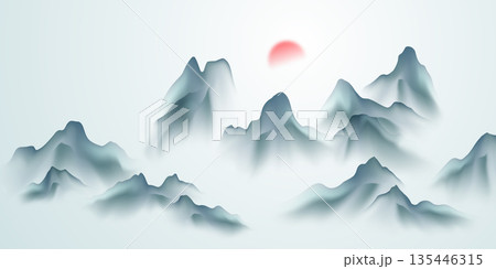 Modern vector illustration design depicting beautiful Chinese ink landscape paintings. Modern vector illustration design depicting beautiful Chinese ink landscape paintings. 135446315