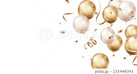 Beautiful gold 3D balloon illustration banner background template. 135446341