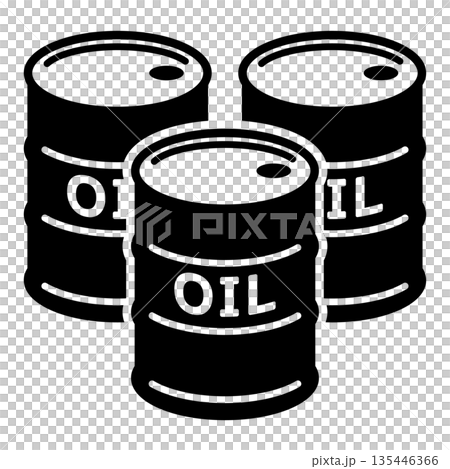 石油ドラム缶3本セットのシンプルな白黒アイコン 135446366