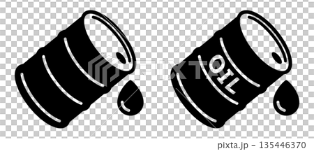 黑白簡筆畫，描繪油桶洩漏原油的場景 135446370