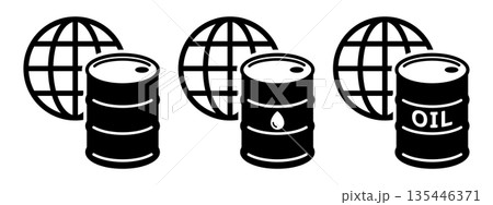 世界と原油ドラム缶の白黒シンプルアイコン 世界と原油ドラム缶の白黒シンプルアイコン 135446371