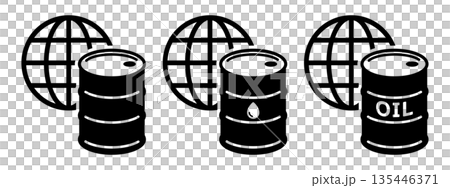 世界と原油ドラム缶の白黒シンプルアイコン 世界と原油ドラム缶の白黒シンプルアイコン 135446371