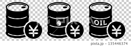 原油桶和日圓符號的黑白簡約圖標 135446374