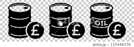 原油桶和英鎊符號的黑白簡約圖標 135446376