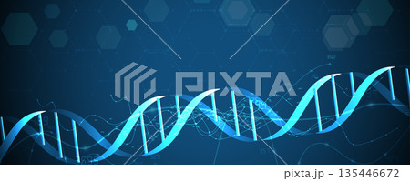 Futuristic molecule and genetic code, DNA strands, connected neural web 135446672