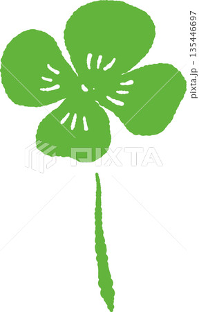 春のシロツメクサとクローバーの手書き風 カラー 装飾素材 135446697