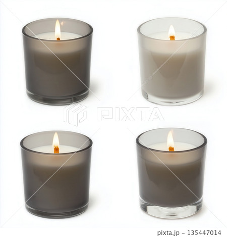 Different variations of candle mockup for branding preview, container candle isolated on white background, unbranded product photo 135447014