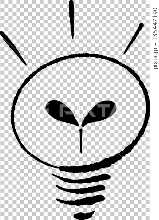 省エネイメージの電球と新緑の手書き風 モノクロ アイコン 省エネイメージの電球と新緑の手書き風 モノクロ アイコン 135447190