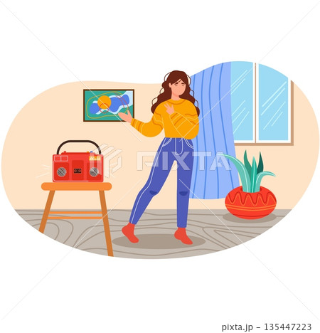 Active woman dancing at home vector illustration 135447223