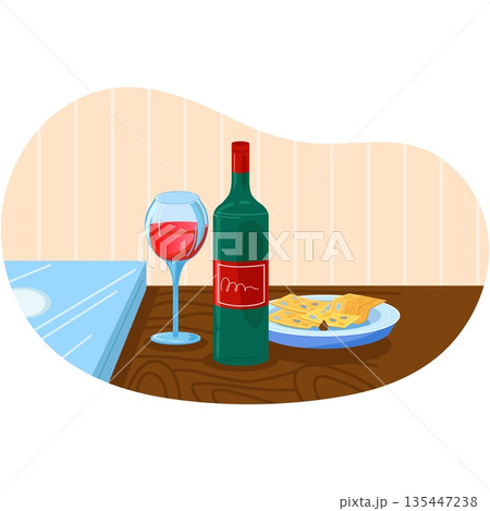 Wine and cheese served on table flat vector 135447238