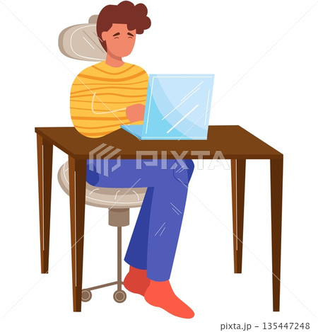Man work on laptop computer vector isolated icon Man work on laptop computer vector isolated icon 135447248