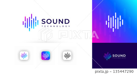 Logo AI Music Voice Sound Wave Pulse Audio Radio Frequency Equaliser Icon. Line Soundwave Volume Symbol. Media Brand Identity. Smart Play Song Digital Technology Beat Monitor. Vector Illustration 135447290