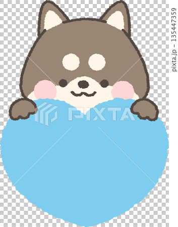 A black Shiba Inu peeking out from above the heart 135447359