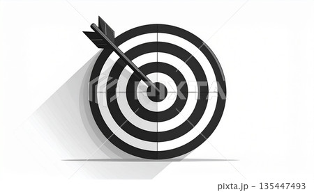 シンプルなモノトーンのターゲットと矢のアイコン。マーケティング戦略、的確な分析、正解のイメージ。 135447493