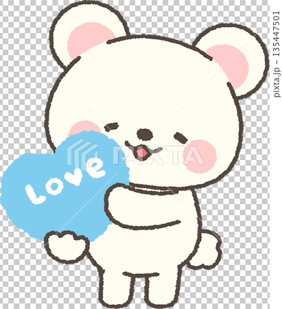 「love」と書かれたハートを持つ白クマ 135447501