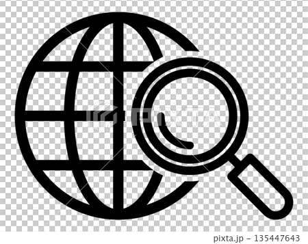 A simple icon of a globe and a magnifying glass for global search and research A simple icon of a globe and a magnifying glass for global search and research 135447643