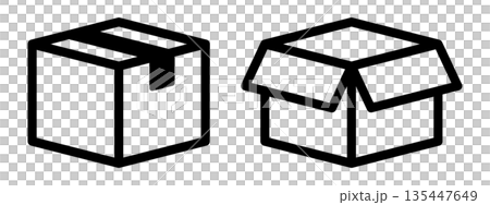 Set of opened and unopened cardboard box icons 135447649