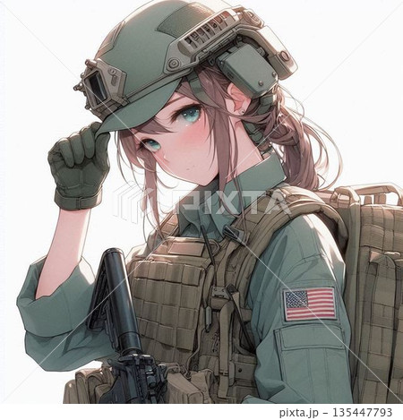 恥じらう女性軍人、恋する女性軍人、ドキドキする制服女性 135447793