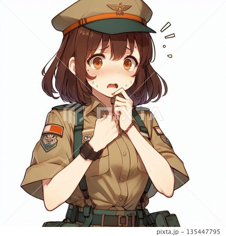 恥じらう女性軍人、恋する女性軍人、ドキドキする制服女性 135447795