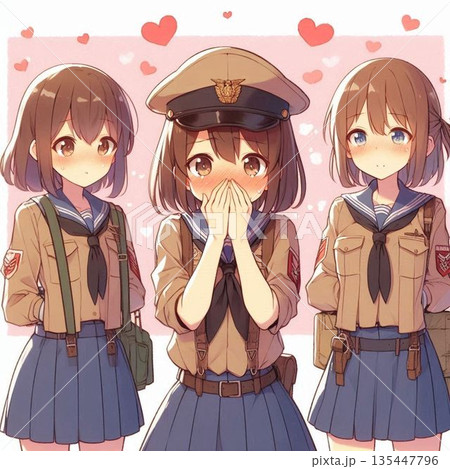 恥じらう女性軍人、恋する女性軍人、ドキドキする制服女性 135447796