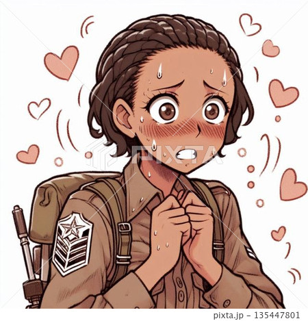 恥じらう女性軍人、恋する女性軍人、ドキドキする制服女性 135447801