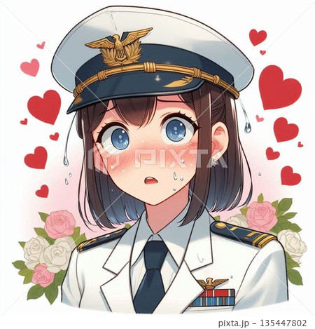 恥じらう女性軍人、恋する女性軍人、ドキドキする制服女性 135447802