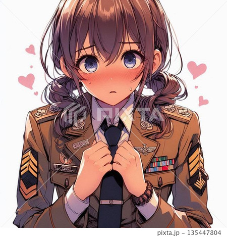 恥じらう女性軍人、恋する女性軍人、ドキドキする制服女性 135447804