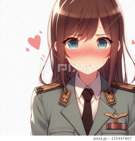 恥じらう女性軍人、恋する女性軍人、ドキドキする制服女性 恥じらう女性軍人、恋する女性軍人、ドキドキする制服女性 135447807
