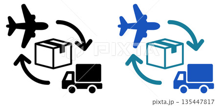 飛行機とトラックによる国際配送フローアイコン 135447817