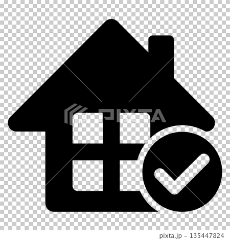 A house and check mark icon indicates the completion of a home purchase. 135447824