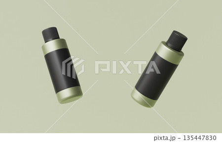 Green Cosmetic Product Bottle with Blank Black Label Mock up. 3D Rendering. 135447830
