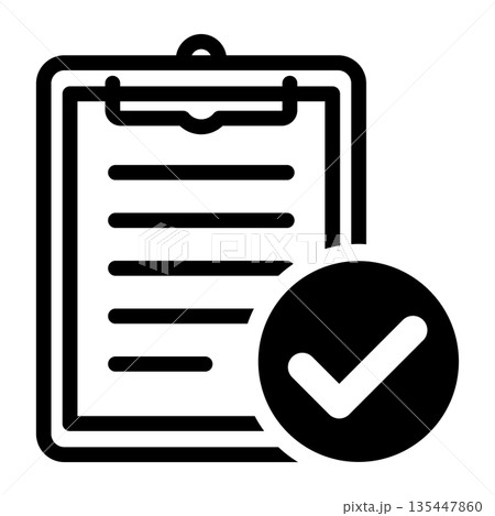 チェックマーク付き書類の確認完了を表すクリップボードアイコン 135447860