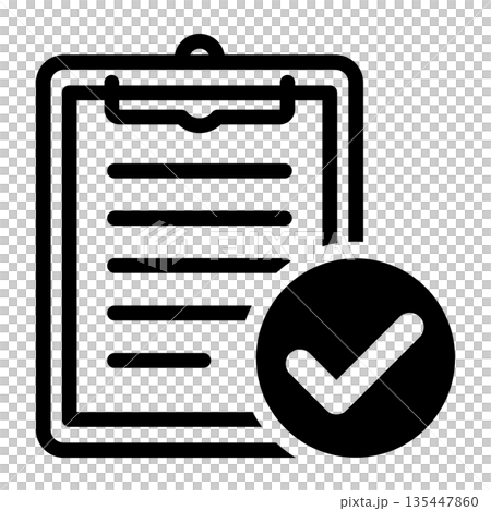 チェックマーク付き書類の確認完了を表すクリップボードアイコン 135447860