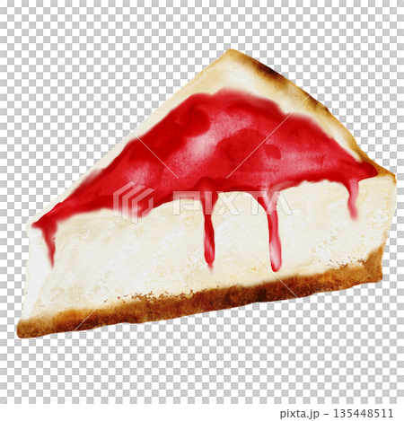 Cheesecake watercolor. Hand drawn classic pie with topping. Clip art of american pastry on isolated white background. Ideal for bakery menu, coffee shop and recipe books Cheesecake watercolor. Hand drawn classic pie with topping. Clip art of american pastry on isolated white background. Ideal for bakery menu, coffee shop and recipe books 135448511