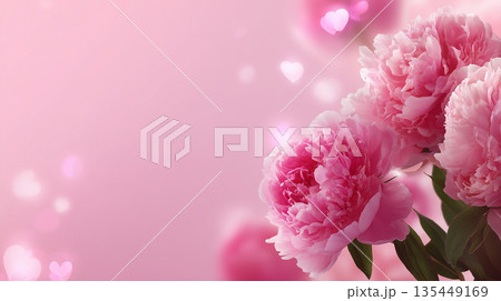 Pink flowers with a soft background fill the space, creating a warm feeling suitable for celebrations and gatherings Pink flowers with a soft background fill the space, creating a warm feeling suitable for celebrations and gatherings 135449169
