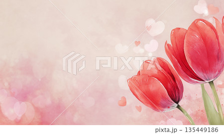 Red tulips on a soft background with hearts during spring 135449186
