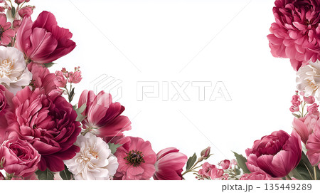 Bright flowers surround a blank space for creative use and decoration in various settings throughout the year Bright flowers surround a blank space for creative use and decoration in various settings throughout the year 135449289