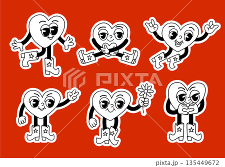 Groovy heart stickers black and white set Groovy heart stickers black and white set 135449672