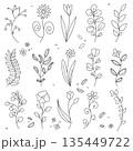 A massive collection of vector botanical illustrations. 15 unique elements, including various flowers, branches, and leaves in a minimalist style. The perfect bundle for creating branding, logos 135449722