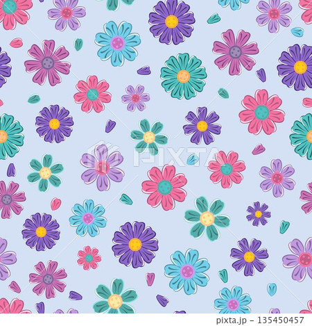 Seamless Cute Floral Pattern With Colorful Flowers Seamless Cute Floral Pattern With Colorful Flowers 135450457