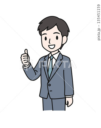 グッドポーズをするスーツのビジネスパーソンの男性のイラスト素材 135451159