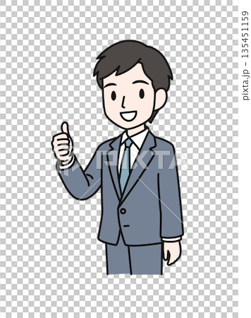 グッドポーズをするスーツのビジネスパーソンの男性のイラスト素材 135451159